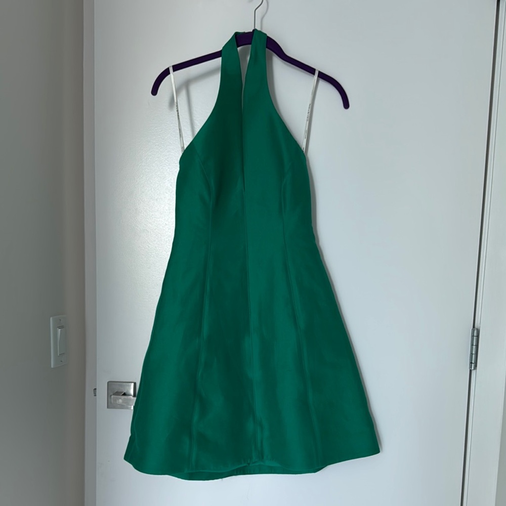 Halston Green Halter Backless Cocktail Dress 0 XS